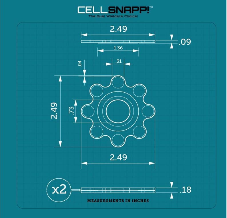 May include: A technical drawing of a metal washer with a 7-point star shape. The washer is 2.49 inches in diameter and 0.73 inches thick. The drawing includes measurements in inches.
