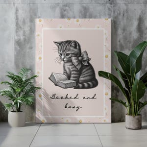 Cozy Cat Reading Poster: Book Nook Wall Art