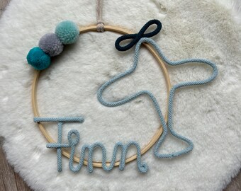 Personalized name ring / airplane / children's room / decoration / gift for birth or baptism / dream catcher /