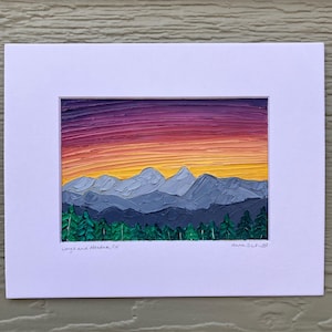 Impasto Oil Painting: Rocky Mountains Rainbow Sunset, Matted 8x10"