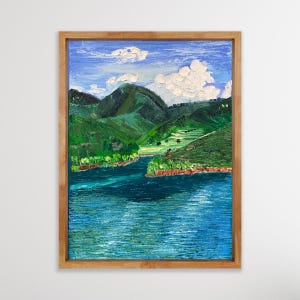 Original oil painting on stretched canvas | mountains landscape | palette knife | PADDLE HORSETOOTH RESERVOIR