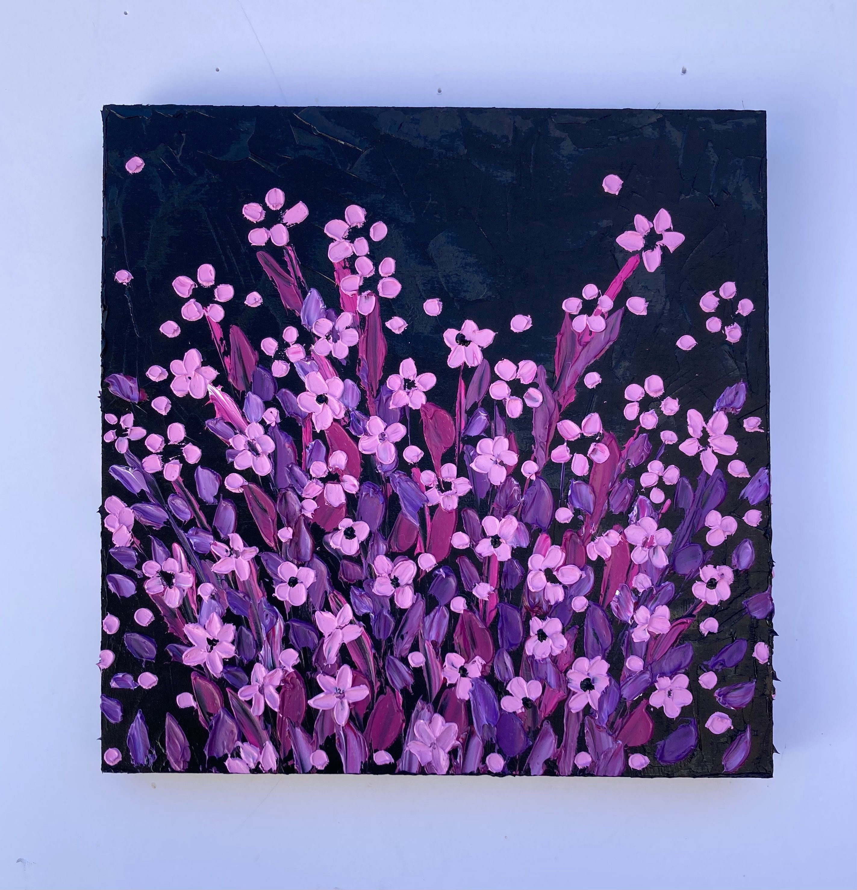 Original oil painting on wooden panel board impasto floral hand made