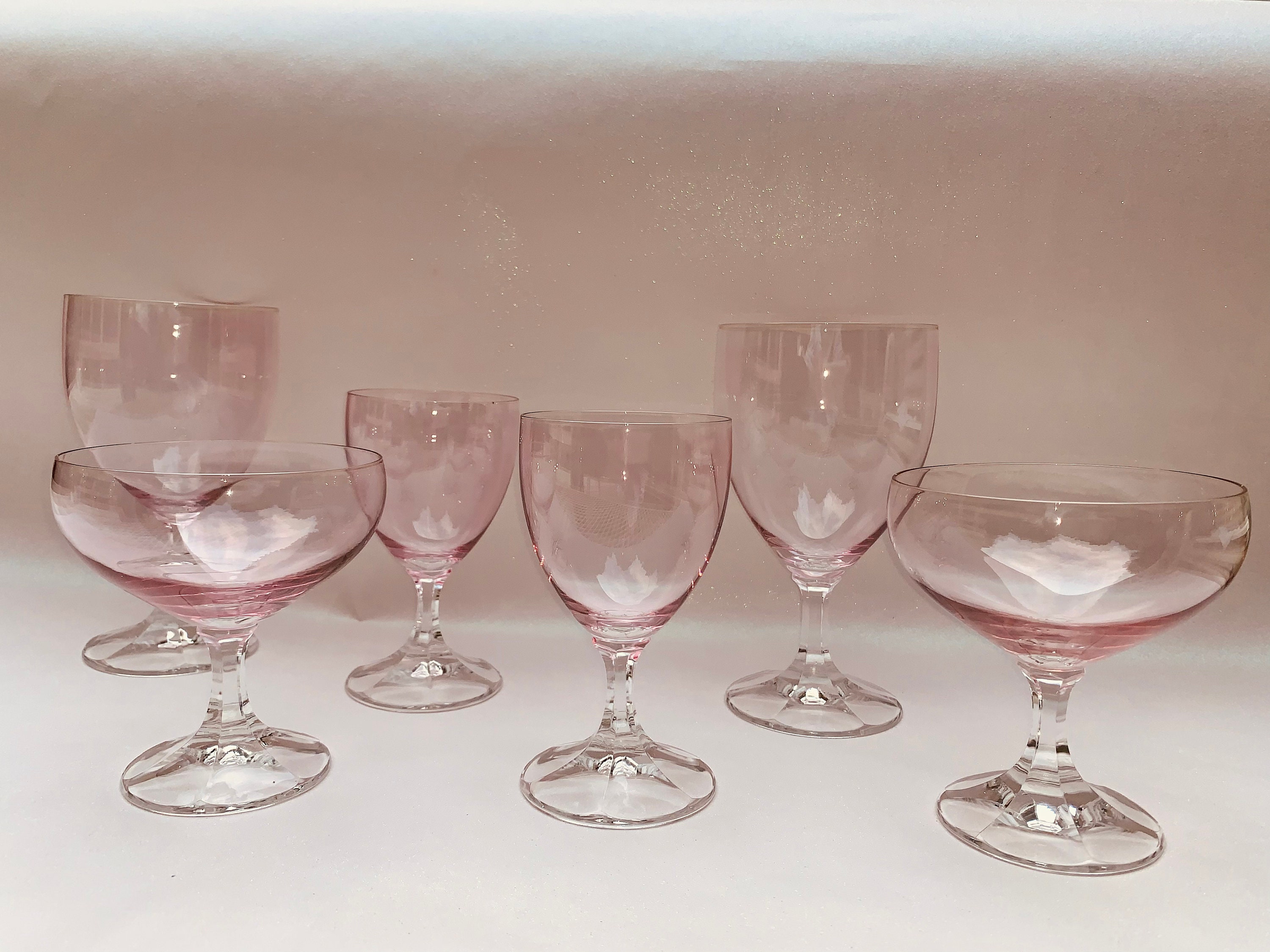 Pale Pink Goblets Clear Stems Set of 6 Etsy