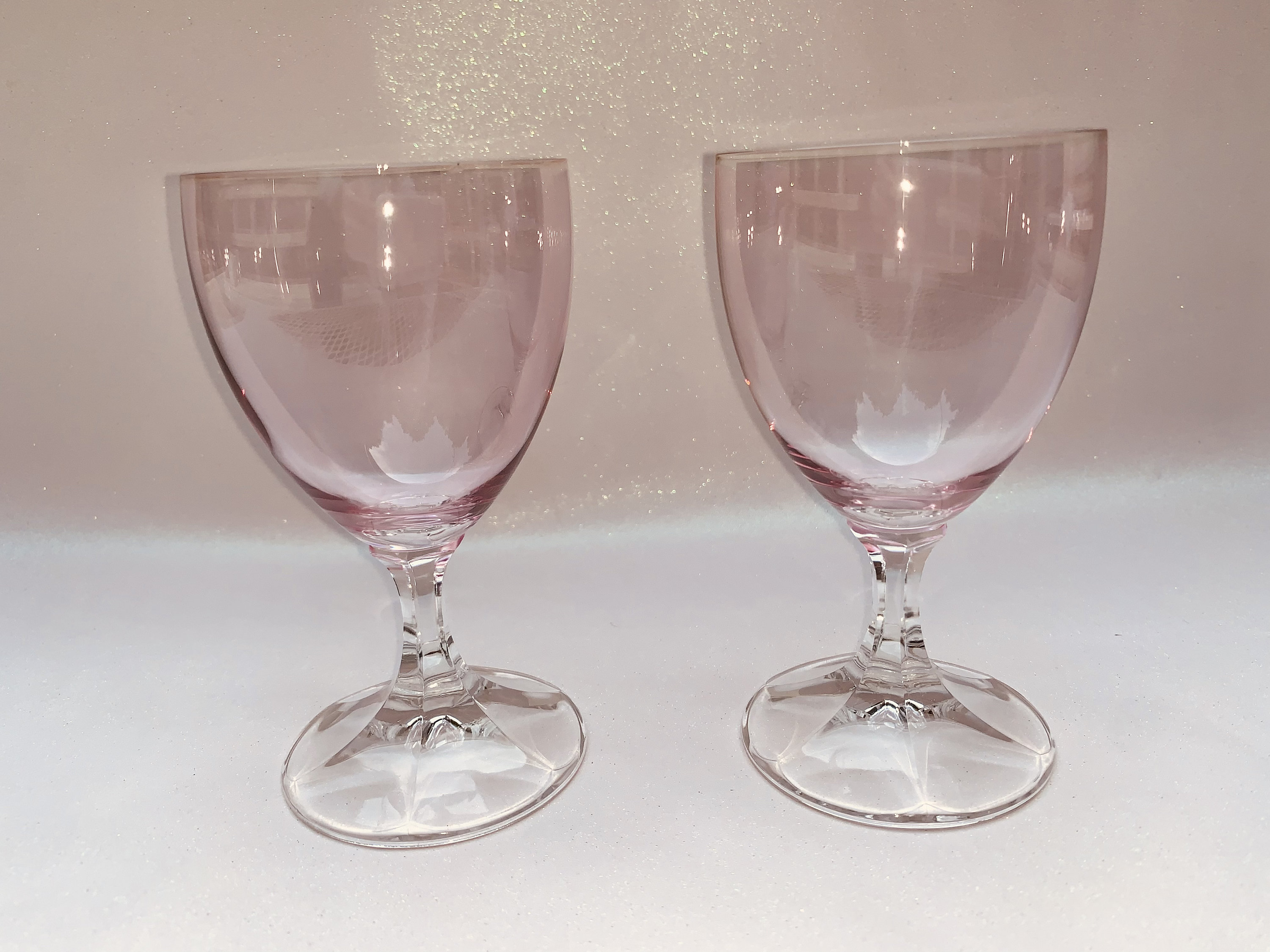 Pale Pink Goblets Clear Stems Set of 6 Etsy