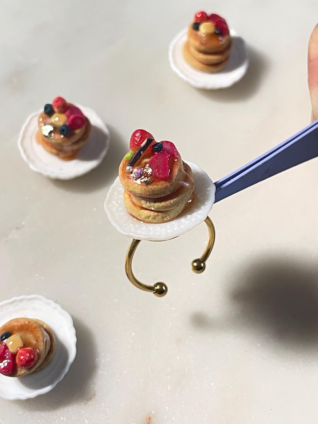 Edible Ring Miniature Pancake Ring – Handmade Polymer Clay Dessert Ring – Cute Food ...