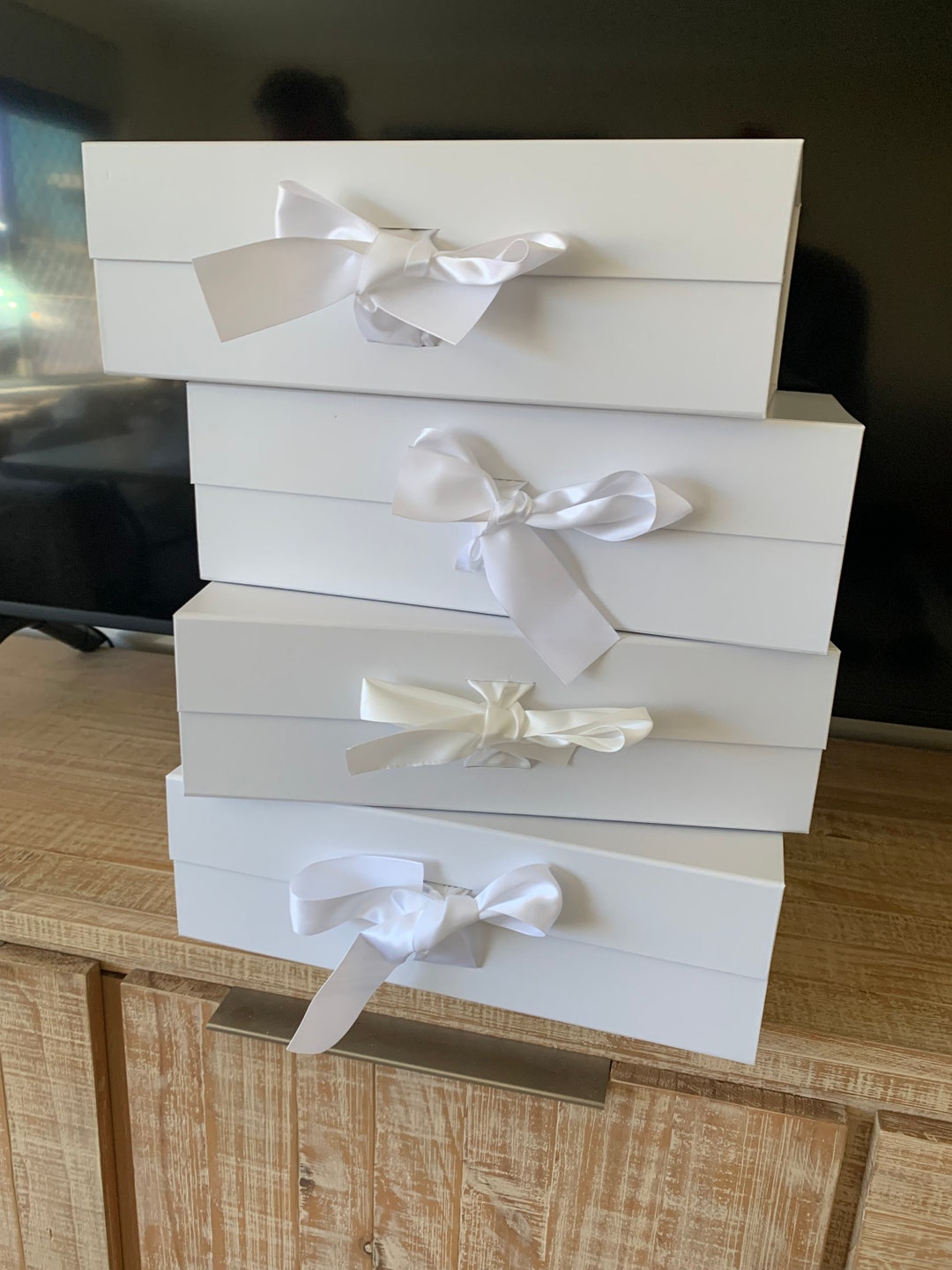 Large White RIBBON Rigid Magnetic Box/ Plain Blank Box / Gift Hamper ...