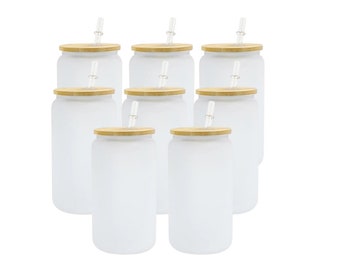 16 Unzen Milchglas Becher mit Bambusdeckel Stroh