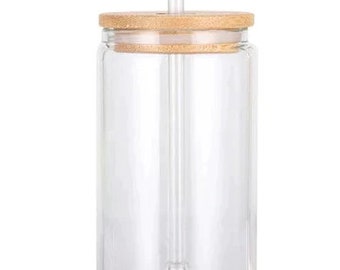 Plastic 16oz 500ml  Sublimation PLASTIC  Soda Cup Bamboo Lid  Straw Iced Coffee Bubble  Tea Iced Beverage Craft  Wholesale blank Supplies