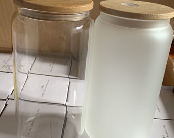 16 Unzen Milchglas Becher mit Bambusdeckel und Strohhalm