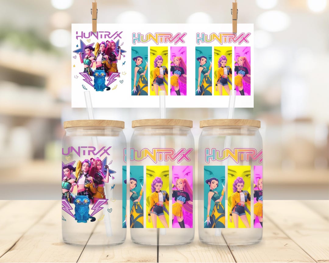 Kpop Demon Hunter16oz Glass Can Wrap SVG PNG, Huntrix 16oz Libbey ...