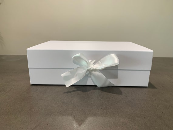 Large White RIBBON Rigid Magnetic Box/ Plain Blank Box / Gift Hamper/gift  Box/bridesmaid Box//supplies/fits Bottles of Wine 