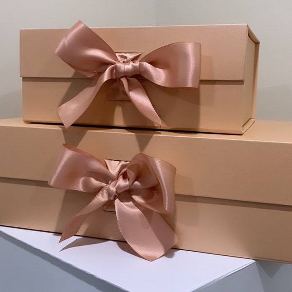 Medium ROSE GOLD Ribbon Rigid Magnetic Box/ Plain Blank Box / Gift Hamper/Gift Box/Bridesmaid Box//Supplies/Fits bottles of wine