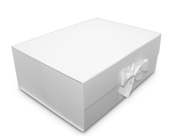 EXTRA Large white  SILK RIBBON Rigid Magnetic Box/ Plain Blank Box / Gift Hamper/Gift Box/Bridesmaid Box//Supplies/