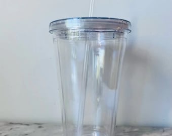 IN STOCK  16oz  470ml - Double Walled Tumbler High Quality Acrylic Glitter Snow Globe • Iced Coffee Vinyl Wholesale Blanks •  Bubble Tea •