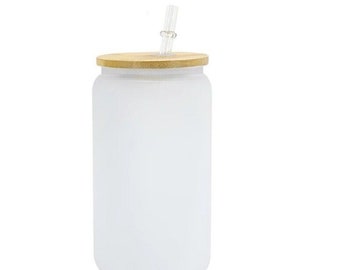 16 Unzen Frostglas Libbey Dosenbecher mit Bambusdeckel und Strohhalm