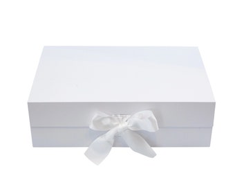 Large White RIBBON  Rigid Magnetic Box/ Plain Blank Box / Gift Hamper/Gift Box/Box/New Home Hamper/Fits bottles of wine