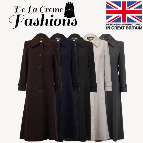 De La Creme - Womens Spring Summer Button Down Long Mac Coat, Trench Coat, Abaya, Longline, Outerwear, Ladies Lightweight Jacket