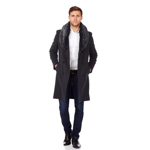 Military overcoat with detachable faux fur collar hotsell