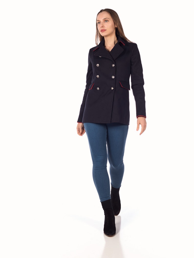 De La Creme Womens Military Style Pea Coat Etsy UK