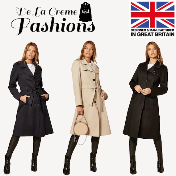 De La Creme Womens Spring summer Military Duster Trench Coat