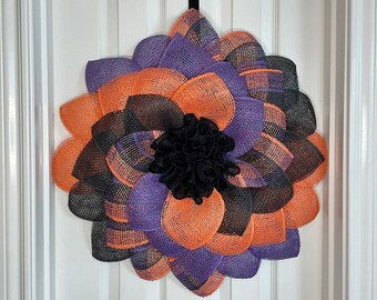 Swirl Flower Wreath in various color patterns for front door porch or patio, Poly Burlap Spiral Sunflower Wreath for fall autumn