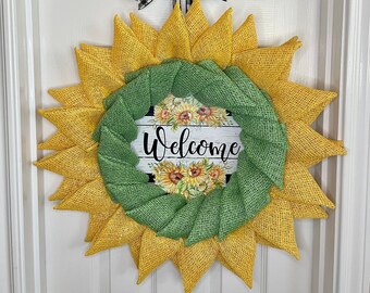 Welcome Sunflower Everyday Wreath for front door, Spring Sunflower Wreath, Summer decor, farmhouse home decor, porch decoration, home accent