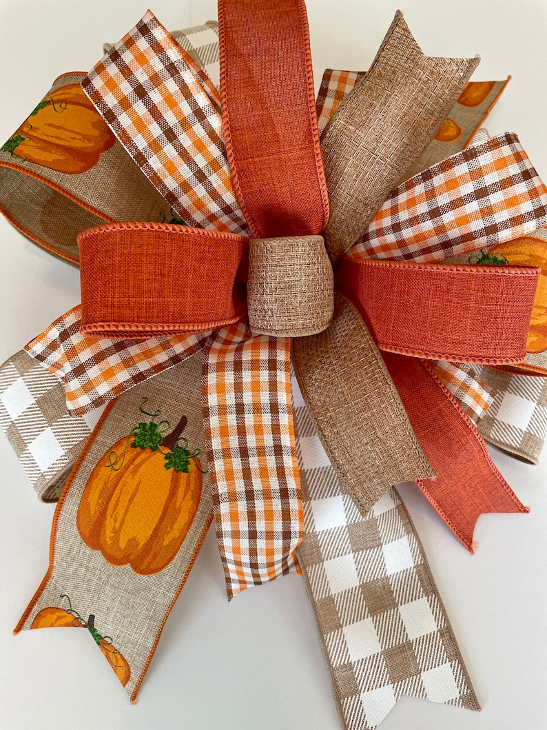 Fall Pumpkin Bow in Orange Neutral and Cream Colors With Check and Fall ...