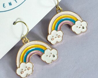 Pastellfarbene Regenbogen Ohrringe: 14K Vergoldet, Hypoallergen