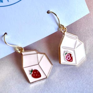 Brincos de morango, brincos de leite de morango para ouvidos sensíveis, brincos de caixa de leite