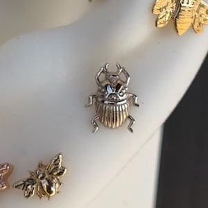 14K Solid Yellow, Rose, White Gold Scarab Piercing, Body Jewelry, 25g Threadless pin, 14g or 16g Threaded pins