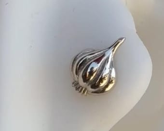 14K Solid Yellow, Rose, White Gold Garlic Piercing, Body Jewelry, 25g Threadless pin, 14g or 16g Threaded pins