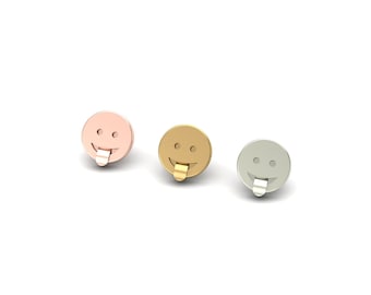 14k Solid Gold Emoji Piercing: Threadless or Threaded Flat Back Smiley Face Stud