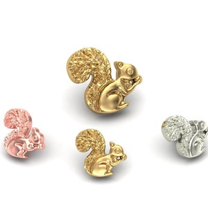 14K Solid Yellow, Rose, White Gold Squirrel Piercing, Body Jewelry, 25g Threadless pin, 14g or 16g Threaded pins
