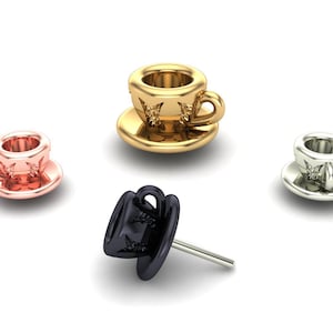 14K Solid Yellow, Rose, White Gold 3D Cup Piercing, Body Jewelry, 25g Threadless pin, 14g or 16g Threaded pins