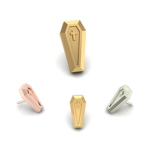 14K Solid Yellow, Rose, White Gold Coffin Piercing, Body Jewelry, 25g Threadless pin, 14g or 16g Threaded pins