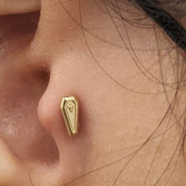 14K Solid Yellow, Rose, White Gold Coffin Piercing, Body Jewelry, 25g Threadless pin, 14g or 16g Threaded pins