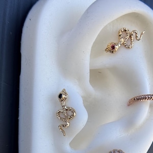 14K Solid Yellow, Rose, White Gold Cobra with CZ Piercing, Body Jewelry, 25g Threadless pin, 14g or 16g Threaded pin