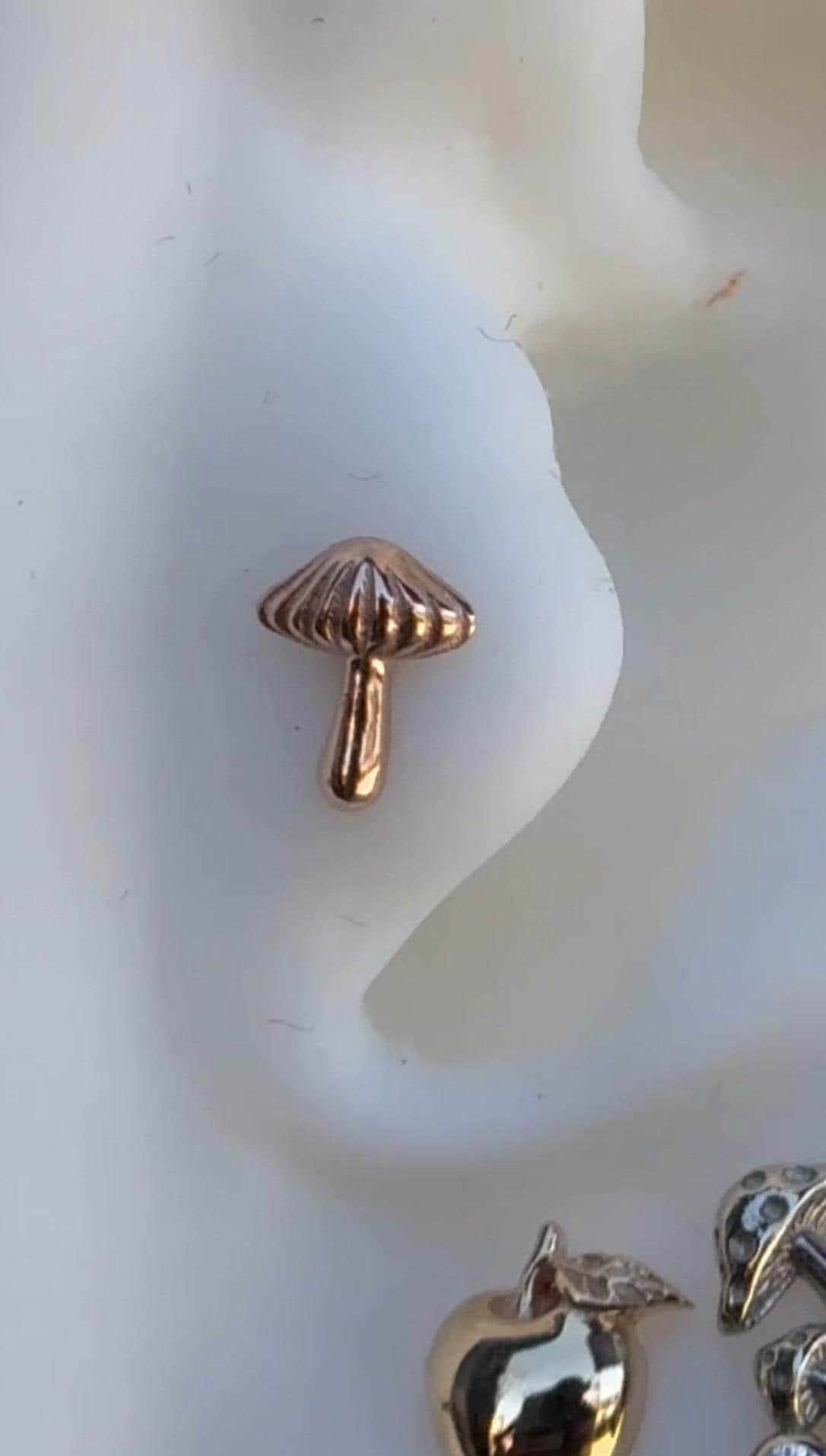14K Solid Yellow, Rose, White Gold Mushroom Piercing, Body Jewelry, 25g Threadless pin, 14g or 16g Threaded pins