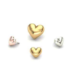14K Solid Yellow, Rose, White Gold Heart Piercing, Body Jewelry, 25g Threadless pin, 14g or 16g Threaded pins