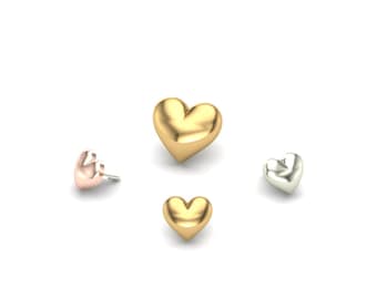 Piercing de corazón de oro macizo de 14 quilates: con extremo de cuerpo con pasador roscado o sin rosca