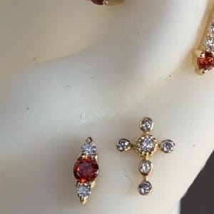 14K Solid Yellow, Rose, White Gold Luna Piercing with Center CZ, Body Jewelry, 25g Threadless pin, 14g or 16g Threaded pins