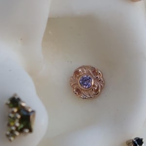14K Solid Yellow, Rose, White Gold Bella Piercing with CZ, Body Jewelry, 25g Threadless pin, 14g or 16g Threaded pins