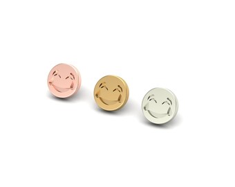 14K Solid Yellow, Rose, White Gold Emoji Piercing, Body Jewelry, 25g Threadless pin, 14g or 16g Threaded pins