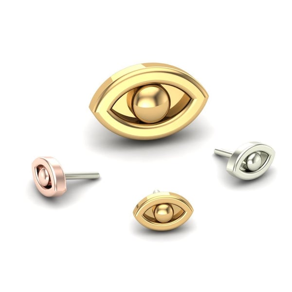 14K Solid Yellow, Rose, White Gold Eye Piercing, Body Jewelry, 25g Threadless pin, 14g or 16g Threaded pins