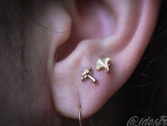 14K Solid Yellow Rose White Gold Mushroom Amanita Piercing Body