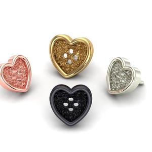 14K Solid Yellow, Rose, White Gold Button Heart Piercing, Body Jewelry, 25g Threadless pin, 14g or 16g Threaded pins