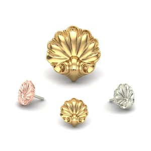 14K Solid Yellow, Rose, White Gold Shell Piercing, Body Jewelry, 25g Threadless pin, 14g or 16g Threaded pins