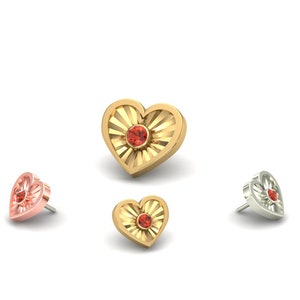 14K Solid Yellow, Rose, White Gold Heart burst Piercing with CZ, Body Jewelry, 25g Threadless pin, 14g or 16g Threaded pins