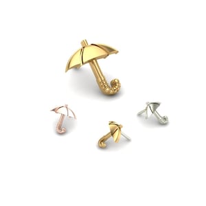 14K Solid Yellow, Rose, White Gold Umbrella Piercing, Body Jewelry, 25g Threadless pin, 14g or 16g Threaded pins