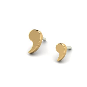 14K Solid Yellow, Rose, White Gold Comma Piercing, Body Jewelry, 25g Threadless pin, 14g or 16g Threaded pins
